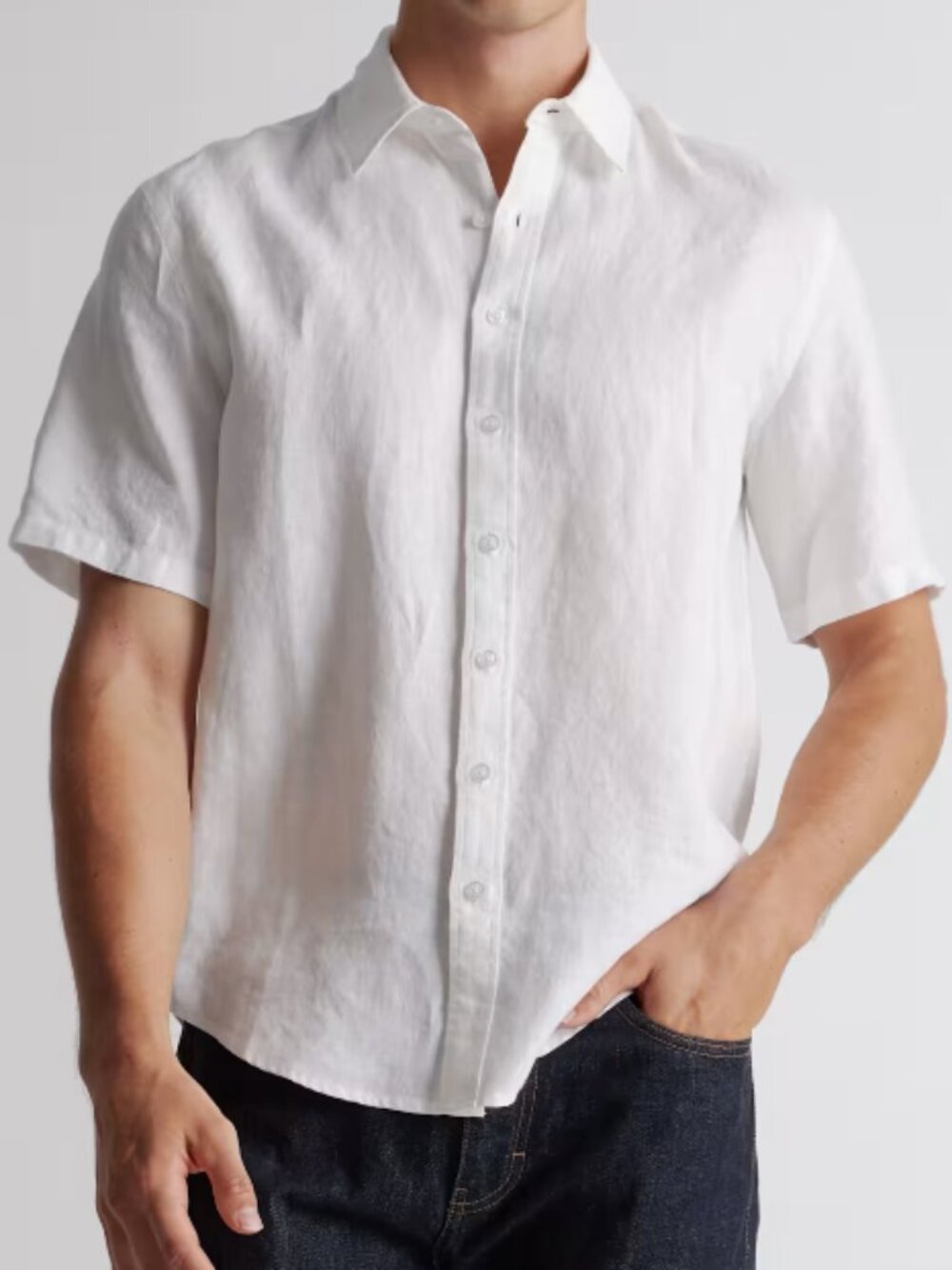 Quince 100% European Linen Relaxed Short Sleeve Shirt White L NWT